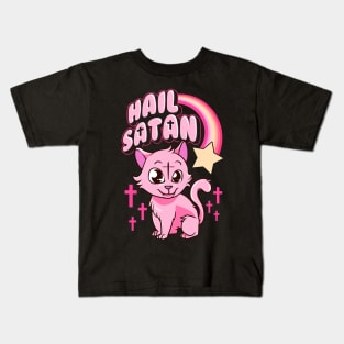 Hail Satan Cat Cute Rainbow Kitty Heavy Metal Pun Kids T-Shirt